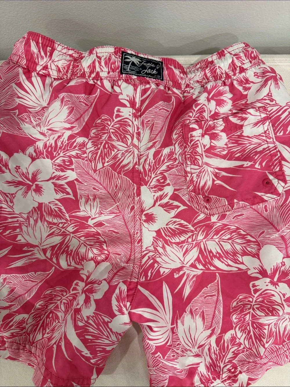 Janie and Jack Pink & White Floral Swim Trunks